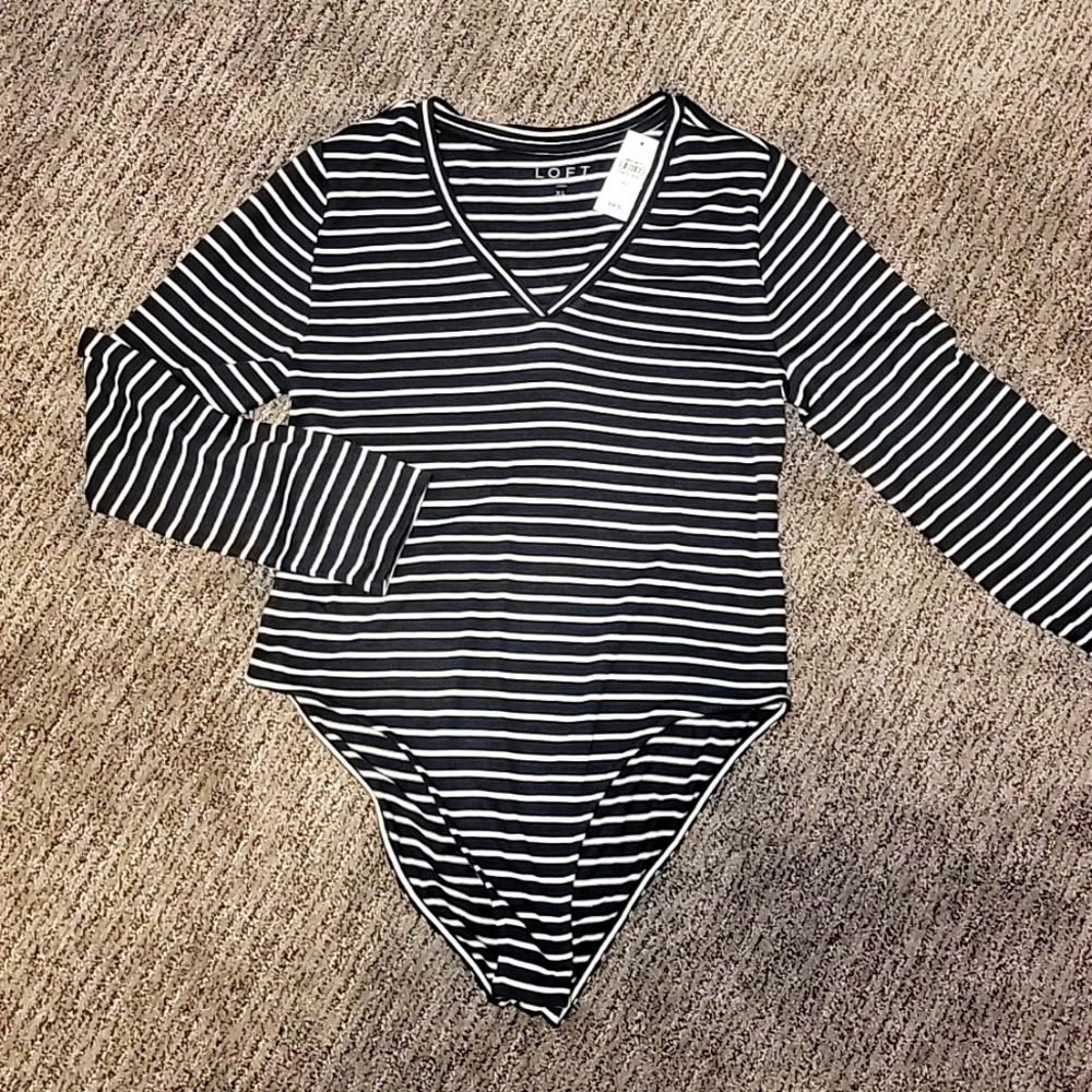 Loft, Bodysuit, XL, Navy + white stripes